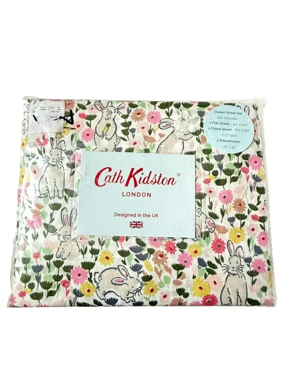 Cath Kidston London Bunny Bunnies Spring Queen Sheet Set 2 Pillowcase Floral NEW